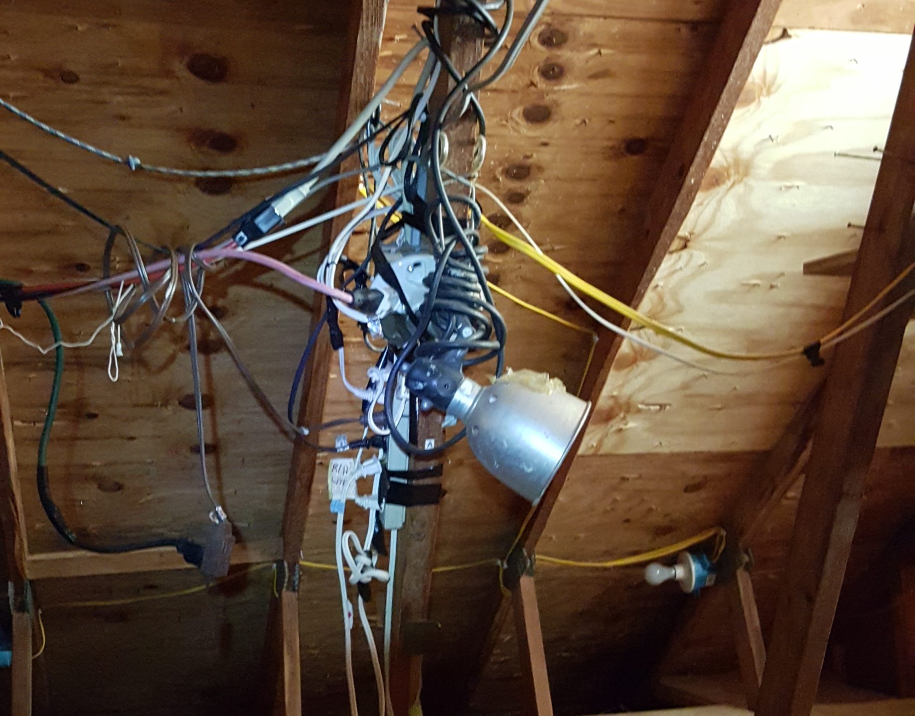 Unsafe electrical connections in attic