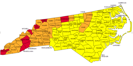 map of radon prevalence in the Triangle